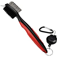 K&amp-V GOLF Cepillo Limpiar Palos de Golf y Ranuras Retráctil Rojo y Negro – Mosquetón Aluminio con Cable 0-6 Metros…